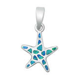 Sterling Silver Trendy Blue Lab Opal Starfish Pendant with Pendant Height of 18MM