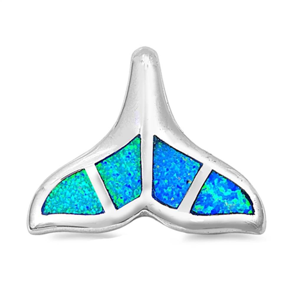 Sterling Silver Modish Fancy Blue Lab Opal Whale Tail Pendant with Pendant Height of 18MM