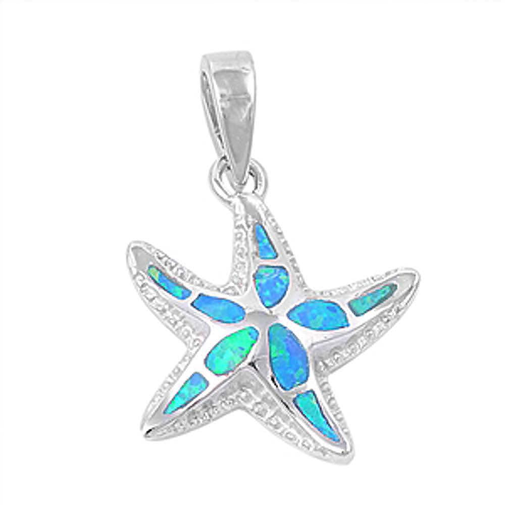Sterling Silver Trendy Blue Lab Opal Pendant with Pendant Height of 27MM
