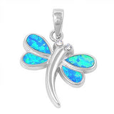 Sterling Silver Modish Dragonfly with Blue Lab Opal PendantAnd Pendant Height of 22MM