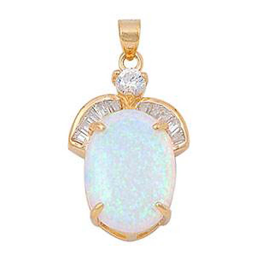 Sterling Silver Oval Shape White Lab Opal PendantAnd Pendant Height 27mm