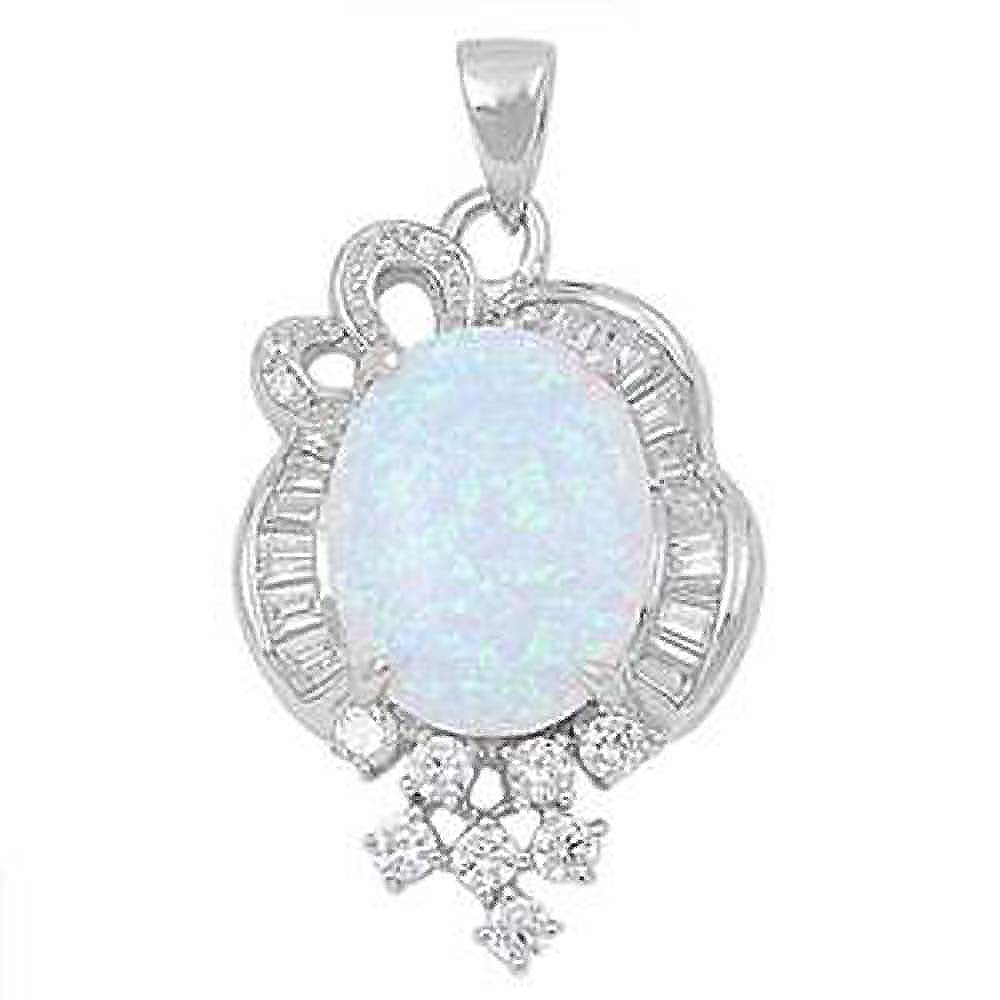 Sterling Silver Pendant With Round Shaped White Lab Opal