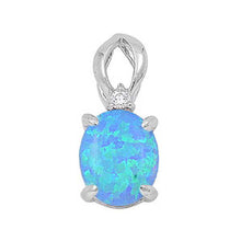 Load image into Gallery viewer, Sterling Silver Blue Lab Opal Oval Prong Setting with Round White CZ Stone On Top Design PendantAnd Pendant Height of 19MM