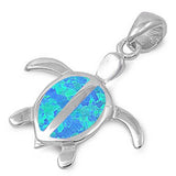 Sterling Silver Stylish Blue Lab Opal Turtle Pendant with Pendant Height of 19MM