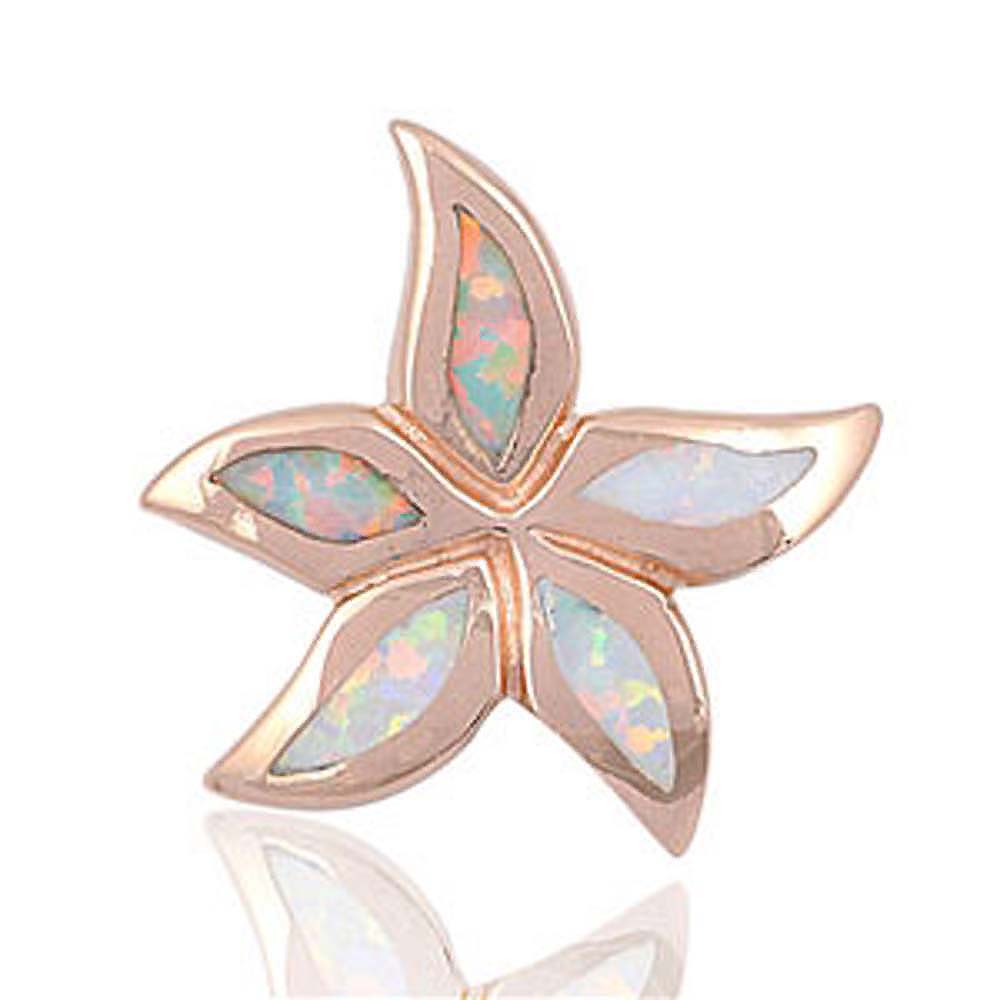 Sterling Silver Trendy Rose Gold Plated White Lab Opal Flower Pendant with Pendant Height of 18MM