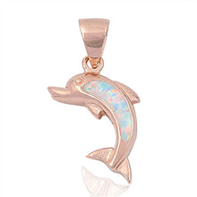 Load image into Gallery viewer, Sterling Silver Stylish Rose Gold Plated White Lab Opal Dolphin Pendant with Pendant Height of 24MM