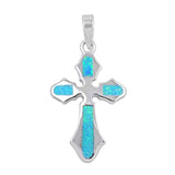 Sterling Silver Fancy Blue Lab Opal Cross Pendant with Pendant Height of 27MM