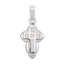 Load image into Gallery viewer, Sterling Silver Fancy White Lab Opal Thick Cross Pendant with Pendant Height of 20MM