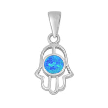 Load image into Gallery viewer, Sterling Silver Hand of God Pendant with Centered Round Blue Lab OpalAnd Pendant Height of 18MM