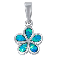 Load image into Gallery viewer, Sterling Silver Small Blue Lab Opal Flower Pendant with Pendant Height of 14MM