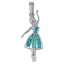 Load image into Gallery viewer, Sterling Silver Fancy Ballerina Pendant with Blue Lab Opal PendantAnd Pendant Height of 31MM