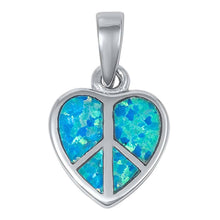 Load image into Gallery viewer, Sterling Silver Trendy Blue Lab Opal Heart Peace Sign Pendant with Pendant Height of 15MM