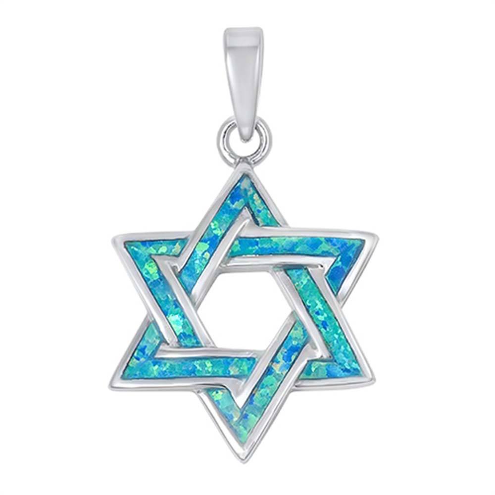 Sterling Silver Star Shape Blue Lab Opal PendantAnd Pendant Height 26mm