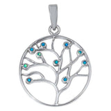 Sterling Silver With Lab Opal Tree Plain Pendant