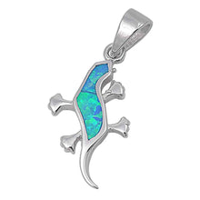 Load image into Gallery viewer, Sterling Silver Fancy Blue Lab Opal Lizard Pendant with Pendant Height of 23MM