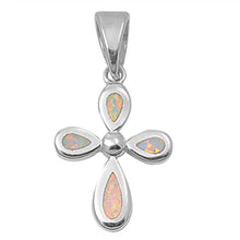 Load image into Gallery viewer, Sterling Silver Modish White Lab Opal Cross Pendant with Pendant Height of 18MM