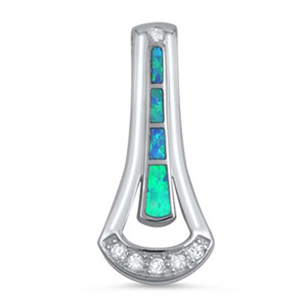 Sterling Silver Fancy Blue Lab Opal Pendant with Pendant Height of 30MM