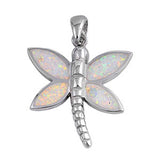 Sterling Silver Fancy White Lab Opal Dragonfly Pendant with Pendant Height of 30MM