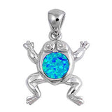 Sterling Silver Fancy Blue Lab Opal Frog Pendant with Pendant Height of 26MM