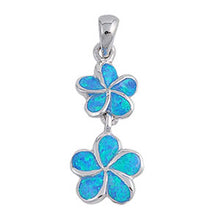 Load image into Gallery viewer, Sterling Silver Trendy Double Blue Lab Opal Plumeria Dangle Pendant with Pendant Height of 29MM