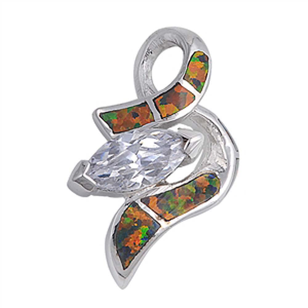 Sterling Silver Black Lab Opal Fancy Design with Marquise Cut Clear Cz PendantAnd Pendant Height of 23MM
