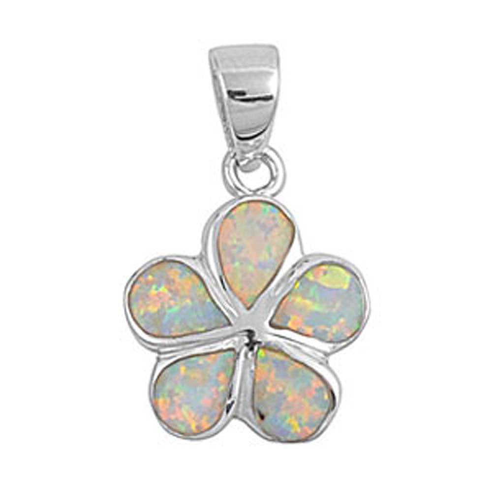 Sterling Silver Fancy Plumaria Pendant with White Lab Opal PetalsAnd Pendant Height of 8MM