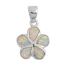Load image into Gallery viewer, Sterling Silver Fancy Plumaria Pendant with White Lab Opal PetalsAnd Pendant Height of 8MM