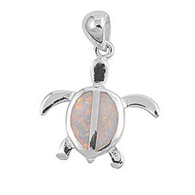 Sterling Silver Sea Turtle Peandant Paved with White Lab Opal PendantAnd Pendant Height of 23MM