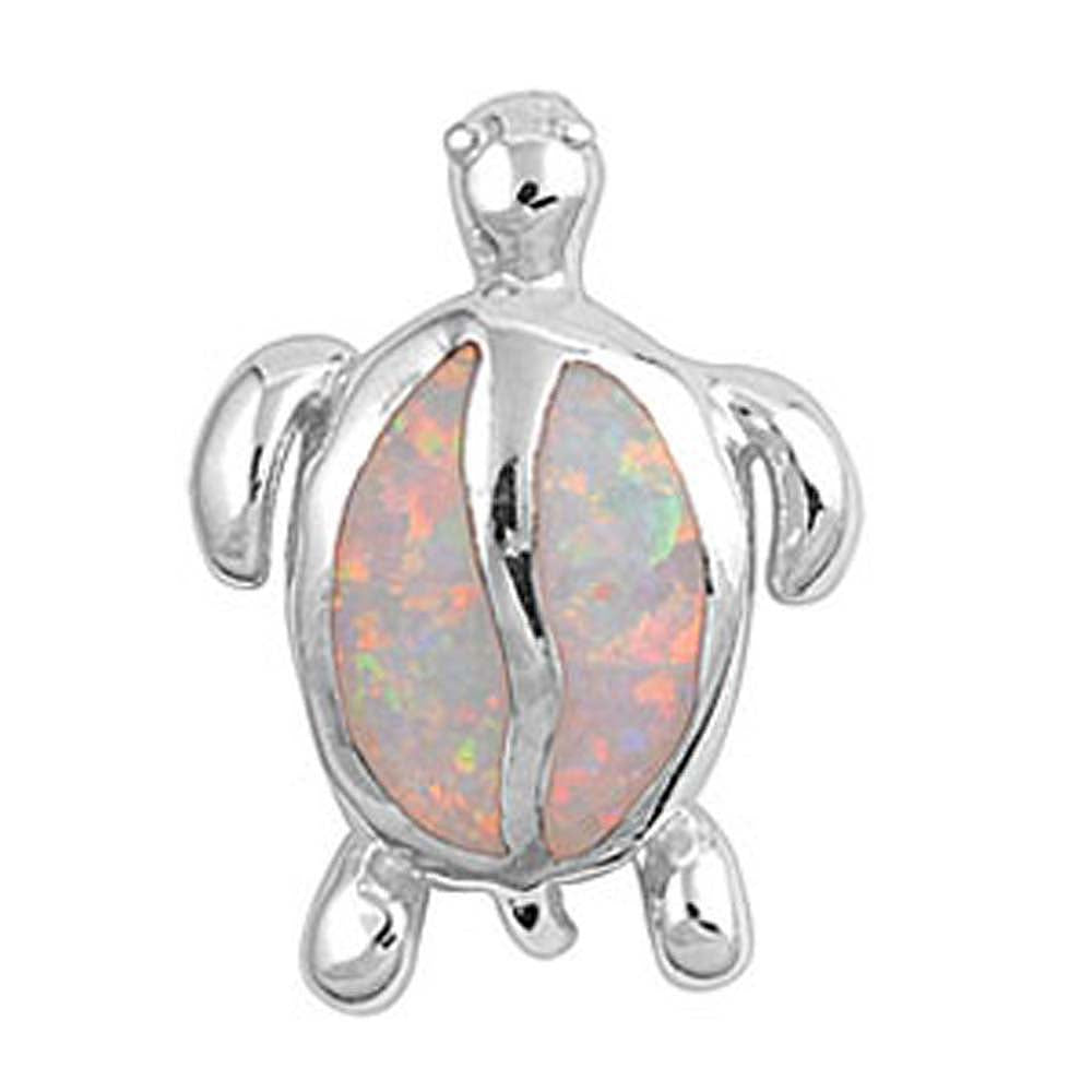 Sterling Silver Vintage Turtle Pendant with White Lab OpalAnd Pendant Height of 23MM