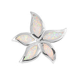 High Polished Sterling Silver Flower Pendant with White Lab Opal PetalsAnd Pendant Height of 28MM