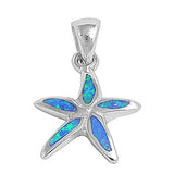 Sterling Silver Stylish Starfish Pendant with Blue Lab OpalAnd Pendant Height of 16MM