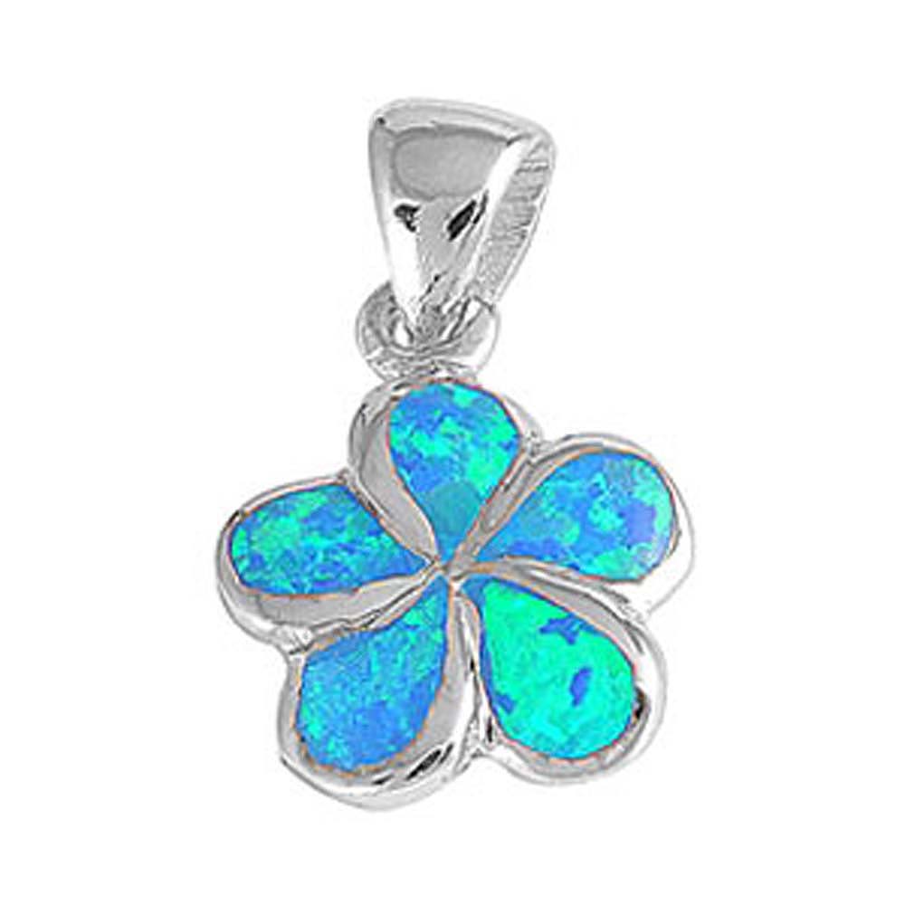 Sterling Silver Fancy Plumaria Pendant with Blue Lab Opal PetalsAnd Pendant Height of 16MM