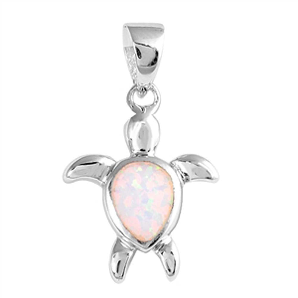 Sterling Silver Turtle Shape White Lab Opal PendantAnd Pendant Height 20mm