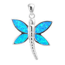 Load image into Gallery viewer, Sterling Silver Dragonfly Shape Blue Lab Opal PendantAnd Pendant Height 30mm
