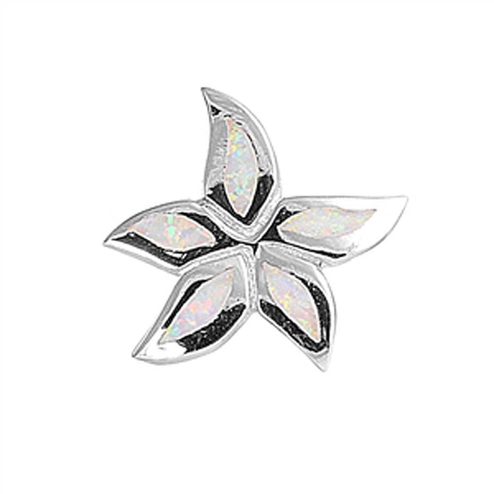 Sterling Silver Flower Shape White Lab Opal PendantAnd Pendant Height 25mm