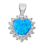 Sterling Silver Heart Shape Blue Lab Opal Pendant with CZ StonesAnd Pendant Height 14mm