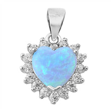 Load image into Gallery viewer, Sterling Silver Heart Shape Light Blue Lab Opal Pendant with CZ StonesAnd Pendant Height 14mm