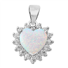 Load image into Gallery viewer, Sterling Silver Heart Shape White Lab Opal Pendant with CZ StonesAnd Pendant Height 14mm