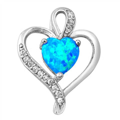 Sterling Silver Heart Shape Blue Lab Opal Pendant with CZ StonesAnd Pendant Height 17mm