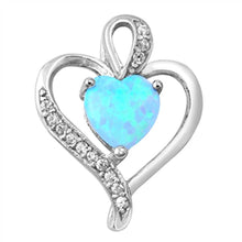 Load image into Gallery viewer, Sterling Silver Heart Shape Light Blue Lab Opal Pendant with CZ StonesAnd Pendant Height 17mm