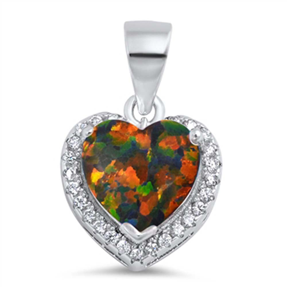 Sterling Silver Black Lab Opal Heart Pendant