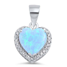 Load image into Gallery viewer, Sterling Silver Heart Shape Light Blue Lab Opal Pendant with CZ StonesAnd Pendant Height 12mm