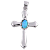 Sterling Silver Cross Shape Light Blue Lab Opal PendantAnd Pendant Height 27mm