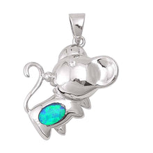 Load image into Gallery viewer, Sterling Silver Cat Shape Blue Lab Opal PendantAnd Pendant Height 20mm
