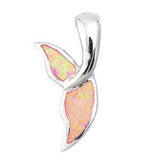 Sterling Silver Whale Tail Shape Pink Lab Opal Pendant  CZ StonesAnd Pendant Height 27mm