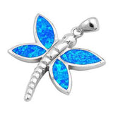 Sterling Silver Dragonfly Shape Blue Lab Opal PendantAnd Pendant Height 25mm