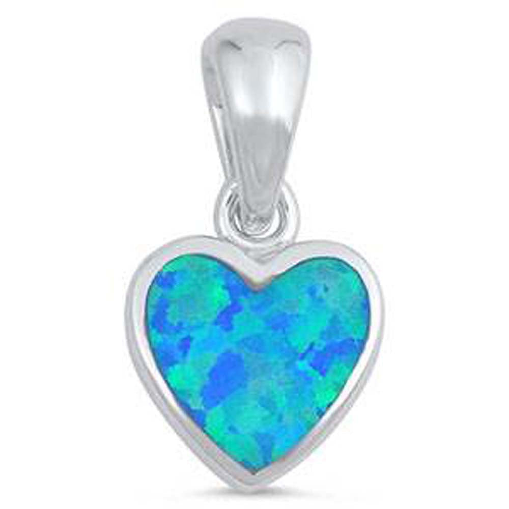 Sterling Silver Heart Shape Blue Lab Opal PendantAnd Pendant Height 11mm