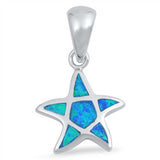 Sterling Silver Starfish Shape Blue Lab Opal PendantAnd Pendant Height 15mm
