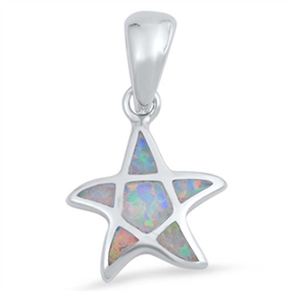 Sterling Silver Starfish Shape White Lab Opal PendantAnd Pendant Height 15mm