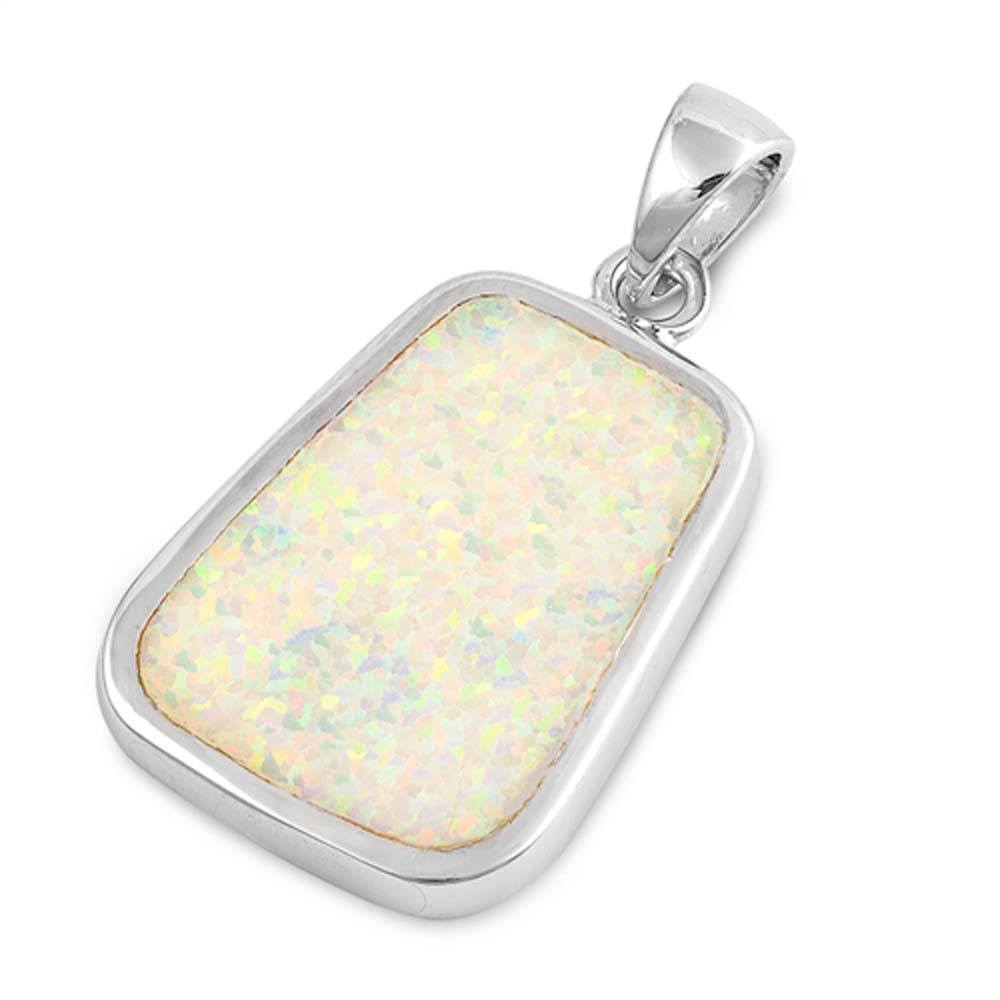 Sterling Silver Pendant With Rectangle Shaped White Lab Opal